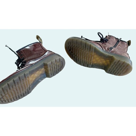 DR MARTENS Kids Youth Side Zippers Boots Shoes Burgundy Sparkle Glitter … - Picture 8 of 8